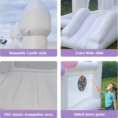 Inflatable Bounce House White Jumping Castle With Ball Pool Slide Children Birthday Party Decoration Gift Wedding Bouncy Castle