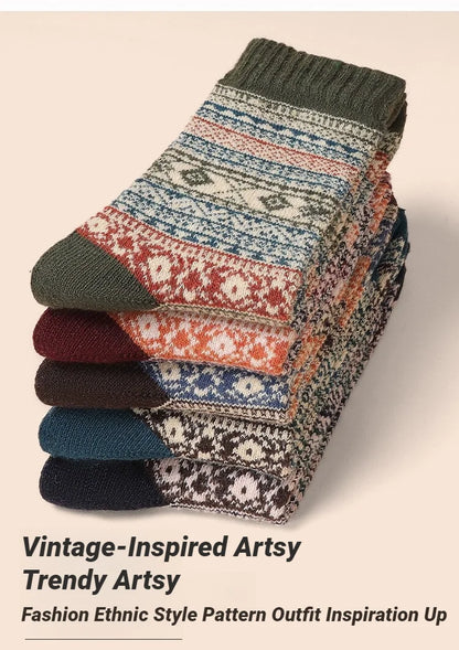 5 Pairs Winter Men's Socks Thicken Sheep's Wool Socks Warm Men Retro Style Colorful Fashion Man Socks For Snow boots