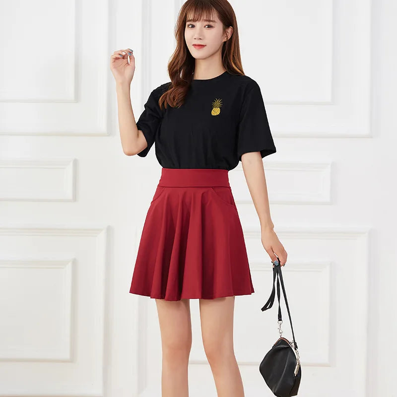 New Black Pocket Shorts Skirt Women's Basic Safety Pants Skirts School Flared Casual Mini Skater Medium Pleated Plus Size 4XL