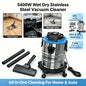 🔧 Heavy Duty Wet Dry Barrel Vacuum Cleaner Stainless Steel Bucket 5400W Powerful Suction Multi Scene Vacuum for Garage Workshop Car Interior Floor Stain & Dry Dust Removal