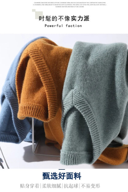 Super 100% Cashmere Sweater 2021 Men Pullover Autumn Winter Warm Classic V-neck Sweaters Male Jumper Jersey Hombre Pull Homme