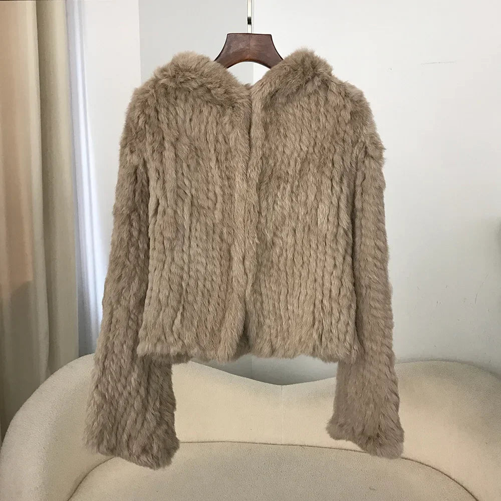 2024 Short Rabbit Fur Coat for Women Autumn Winter New Encrypted Thickened Handmade Double-sided Woven Hooded Korean Style