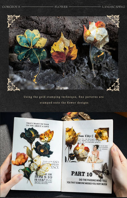 10pcs/1lot Kawaii Scrapbook Sticker Golden Flower Shadow Scrapbooking Supplies Planner Decorative Stationery Sticker