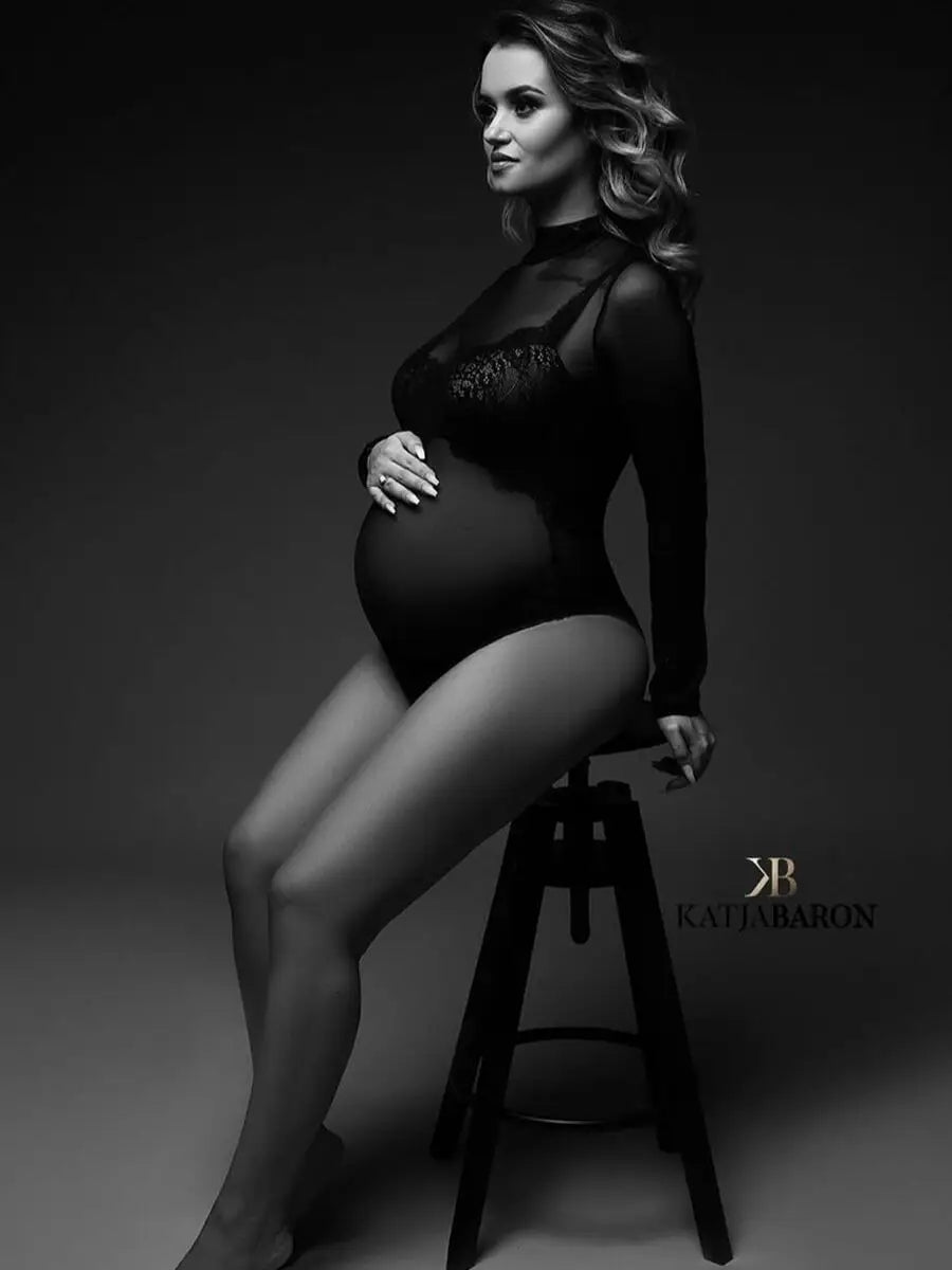 Sexy Deep V-neck Tulle Maternity Dresses Lace Hollow Horn Long-sleeved Feather Trailing Dress Photo Photography Props Vestidos