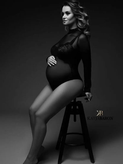 Sexy Deep V-neck Tulle Maternity Dresses Lace Hollow Horn Long-sleeved Feather Trailing Dress Photo Photography Props Vestidos