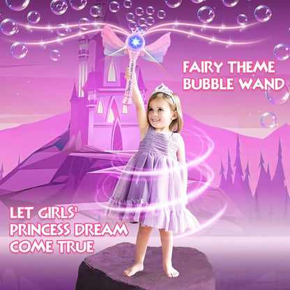 Children's Bubble Machine, Glowing Princess Bubble Stick, with Music and Detachable Wings, Outdoor Indoor Garden Party Toy