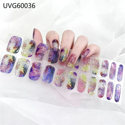 16/18/20Tips Semi-Cured Gel Nail Strips Adhesive Full Cover Stickers for Nails UV Lamp Need Press On Nails Fashion Manicure