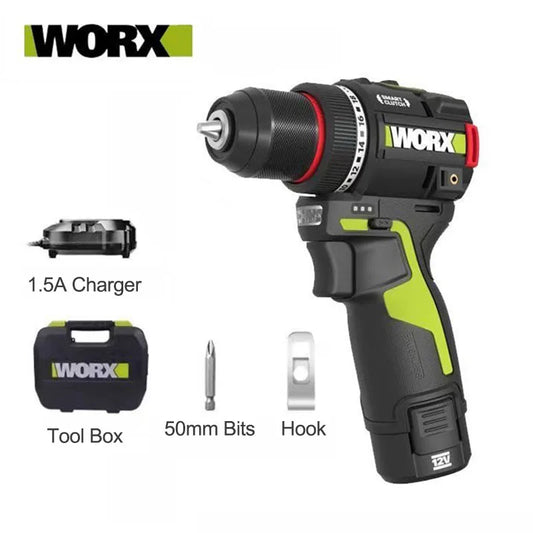 WORX WU135 Cordless Electric Drill 12V 50Nm 1800rpm Brushless Motor for Home Improvement Carpentry Metalworking Smart clutch