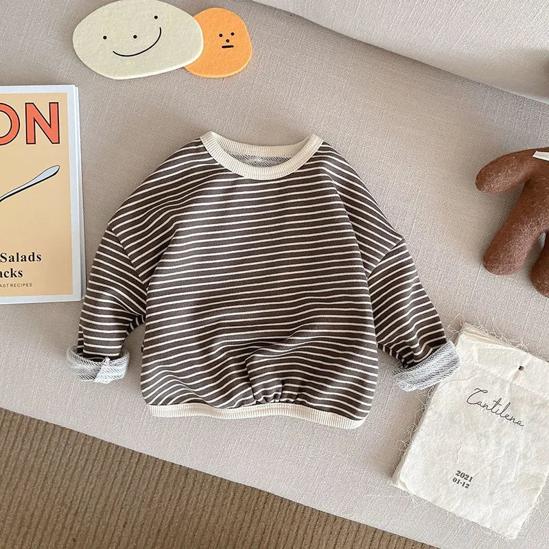 1-6Y Spring Autumn Stripe Kids Hoodie Classcial O-Neck Girls Boys Bottoming Hoodie Sweatshirts Long Sleeve Children T-shirts