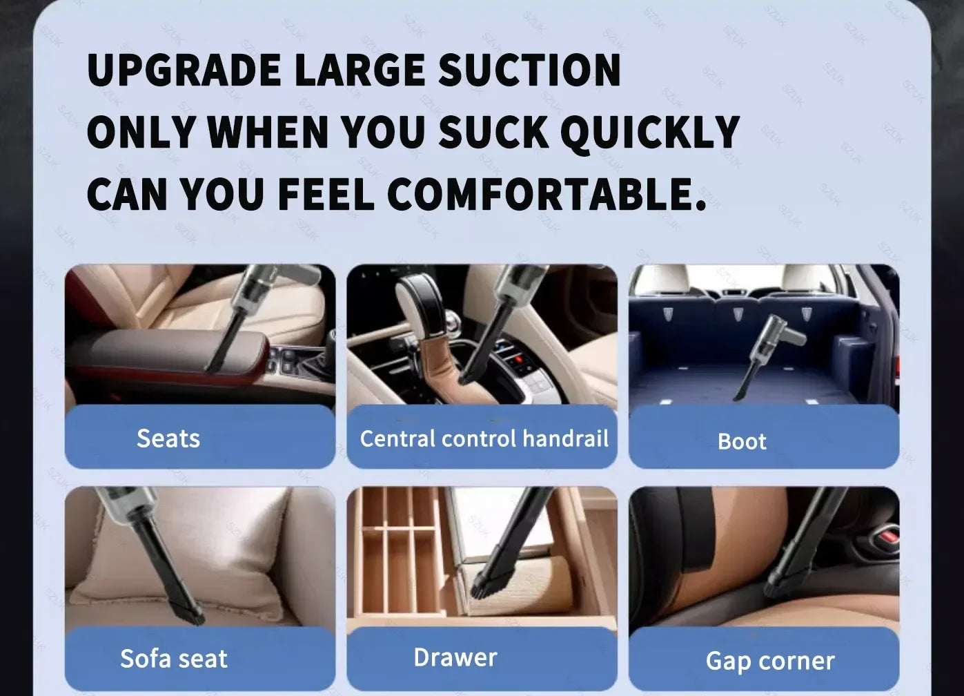 SZUK 148000PA Car Vacuum Cleaner Strong Suction Cordless Handheld Cleaning Machine Wireless Mini Portable Vacuum Cleaner for Car