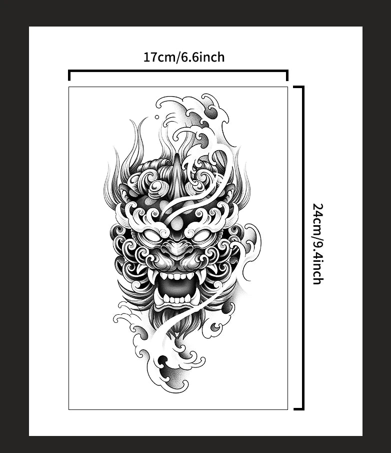 Demon Mask Waterproof Temporary Tattoo Sticker, Long-lasting Waterproof for 1-2 weeks, Realistic Semi-Permanent Fake Tattoo