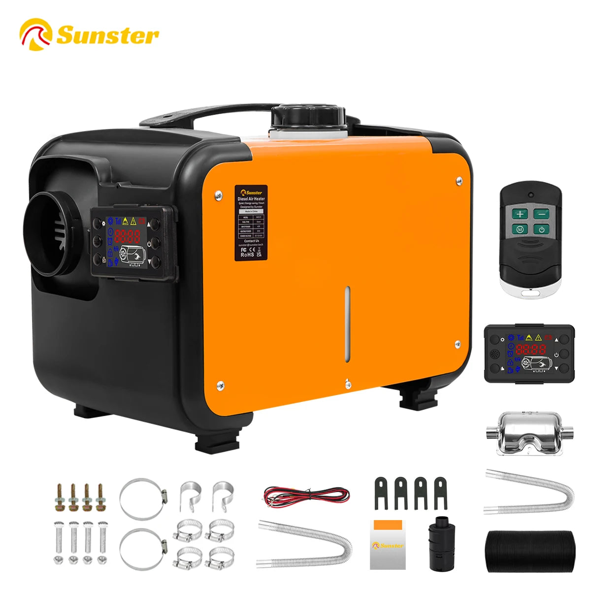 Sunster Diesel Air Heater 8KW 12V 24V Sound Dampeners LCD Switch Car Parking Heater For Car Trailer Truck Diesel Parking Heater