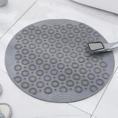 Bathroom Mat Anti-slip Sucker Round PVC Bath Mat with Drain Hole Silicone Bathing Rugs Foot Massage Pad Bathtub Soft Shower Mat