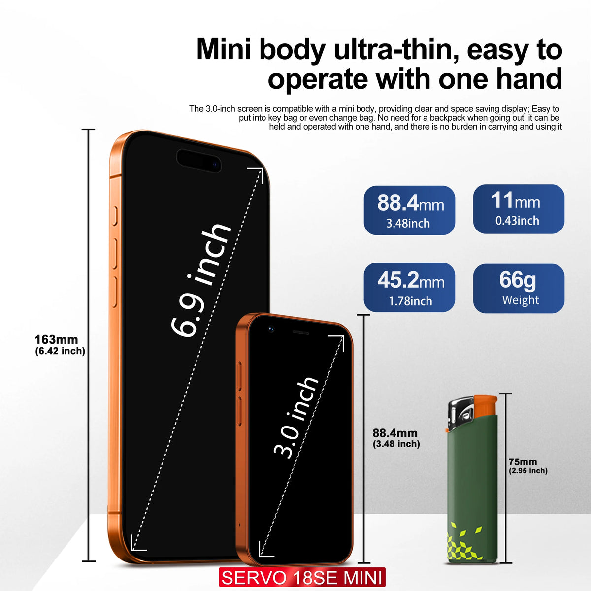 SERVO 18SE MINI Android Mini Smartphone 3G WCDMA 2GB RAM 16GB ROM Wi-Fi Hotspot GPS 3.0" Touch Small Smart Phones 2 SIM Standby