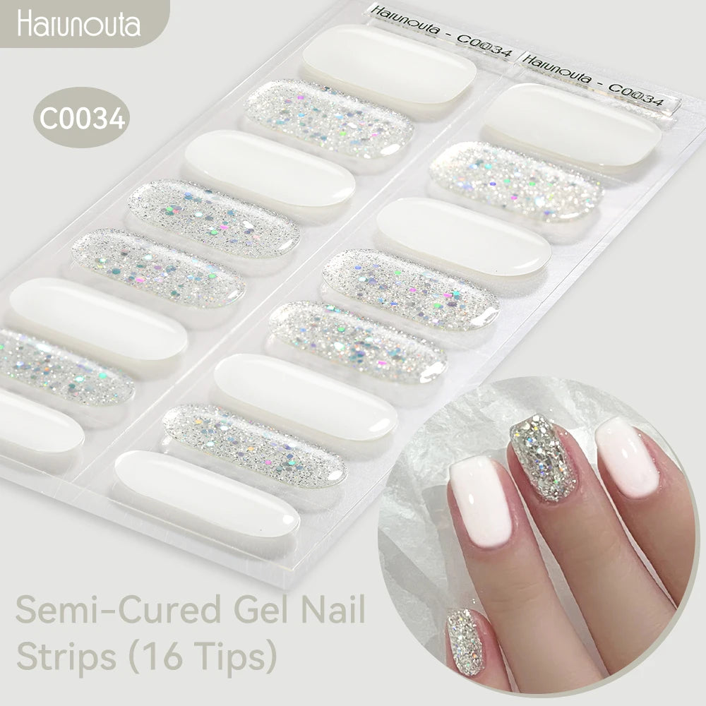 Gradient Auroras Semi Cured Gel Nail Strips Sparkly Shinning DIY Gel Polish Stickers for Nails Works with UV/LED Nail Lamps