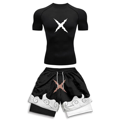 2025 Trendy Printed Compression Sports Suit Clothes Summer Men's Athletic Suit - Stylish Fitness Running Casual Two-Piece Set