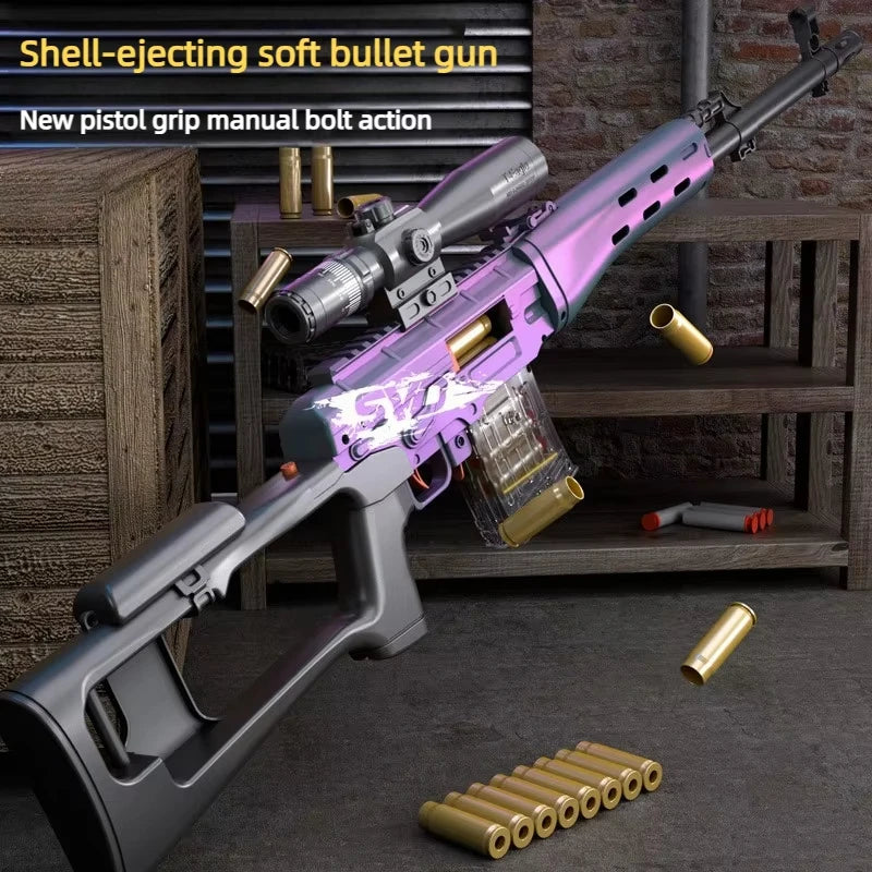 Soft Bullet Sniper Toy Gun Manual Loaded Shell Ejecting Firable Outdoor Battle Gun Model Christmas Gift