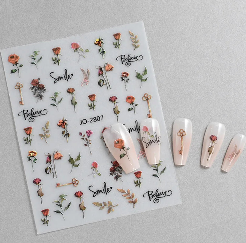 3d Nail Art Decals Spring Booming Violets Lavenders Purple Blue Pink Flowers Butterflys Stickers Decoration For Nail Tips Beauty