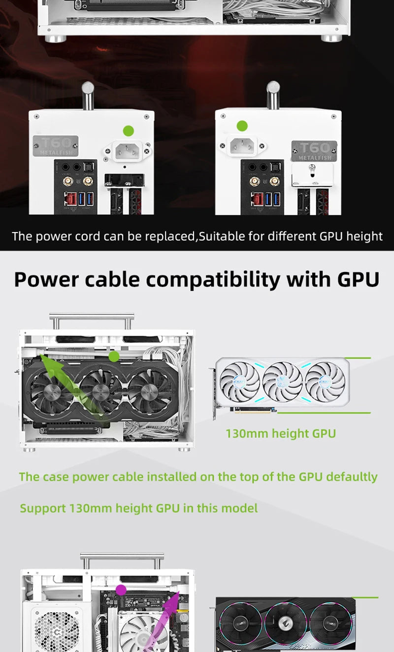 METALFISH T60 Mini ITX Black Case 9L Gaming Computer Chassis Compact transparent PC Support SFX PSU/300mm GPU