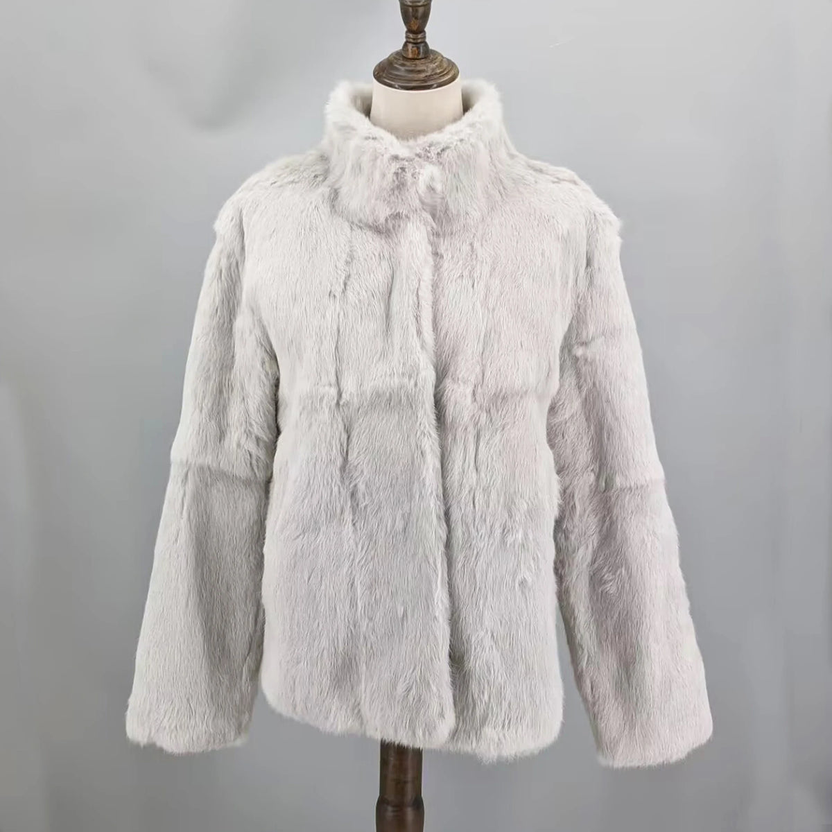 Women Real Rabbit Fur Coat High Collar Winter Jacket Make of One Rabbit Fur Cross Mink Pattern