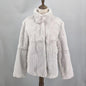 Women Real Rabbit Fur Coat High Collar Winter Jacket Make of One Rabbit Fur Cross Mink Pattern