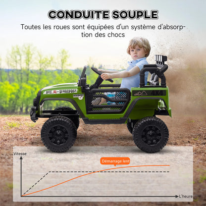 4x4 electric Car for children UTV, equipped with a 2.4 GHz remote control, two powerful motors, 12 V, size 100x63x65 cm, green