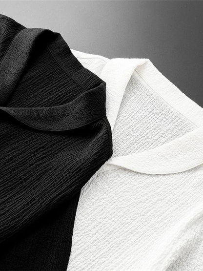 Summer Linen Set Men's Short Sleeve T-Shirt Tang Suit Style Casual Men's Wear Complete Set Lightweight Ice Silk Material