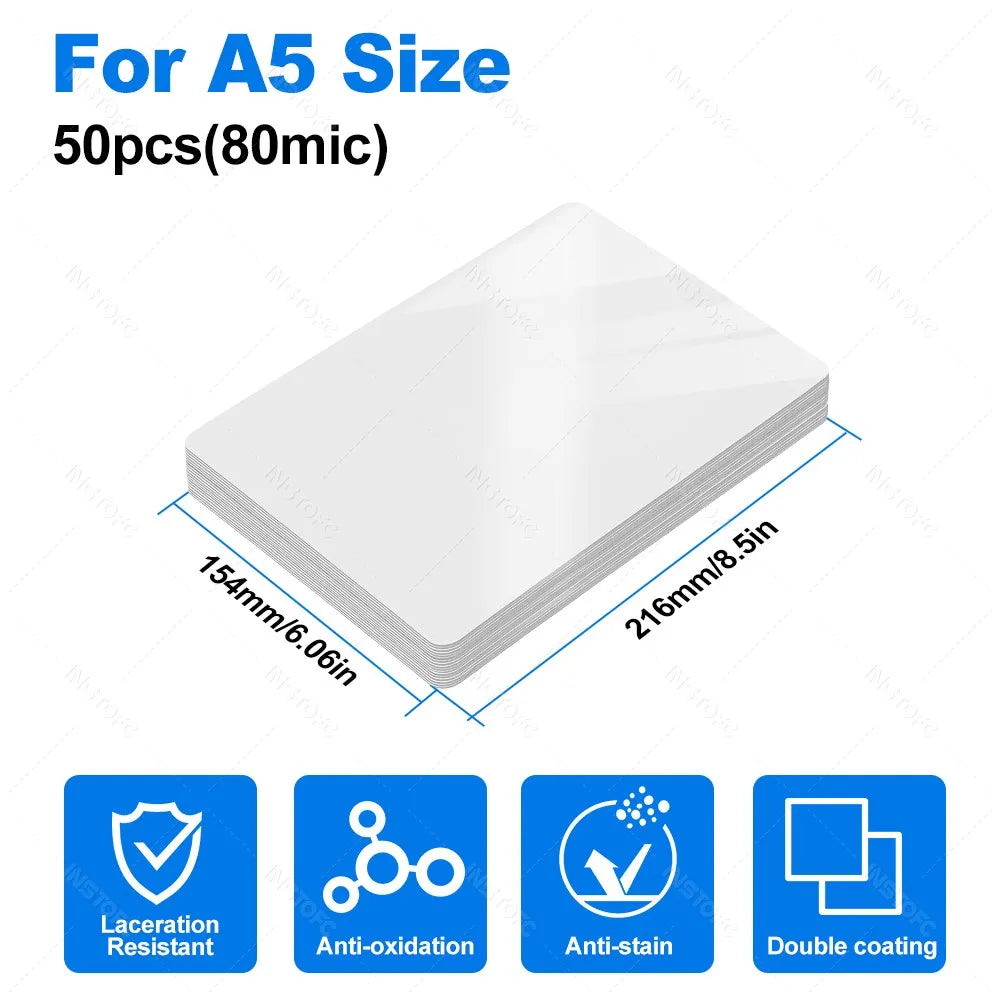 A4 Laminator Accessories 50pcs Laminating Film Pouch Lightweight Paper Cutter Binder Ring,Hole Corner Puncher, for Photo/File