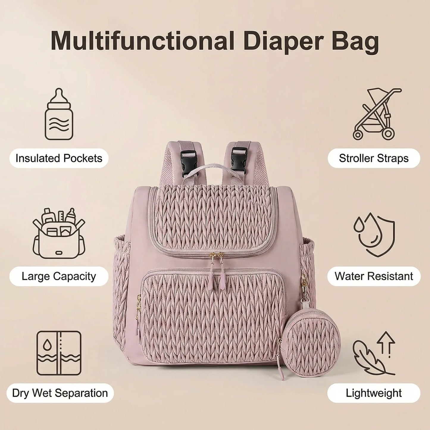 Fashion Mommy Diaper Backpack Large Capacity Baby Care Stroller Hanging Bag Travel Nursing Backpack for Mothers with Organizer