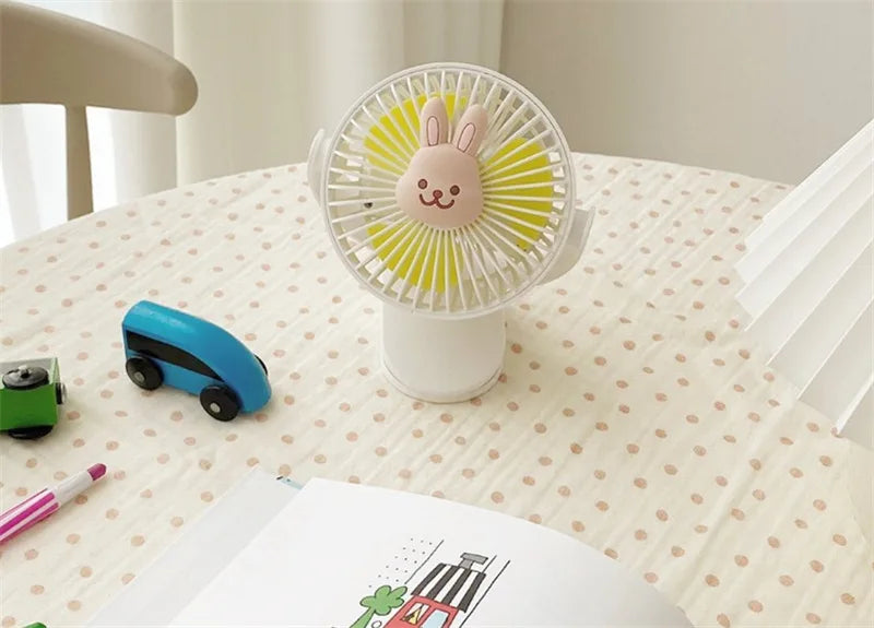 Korean Baby Cart Stroller Fans Portable Outdoor Fan Clip Cute Bear Bunny Rechargeable Handheld Electric Fan for Home 3 Speeds