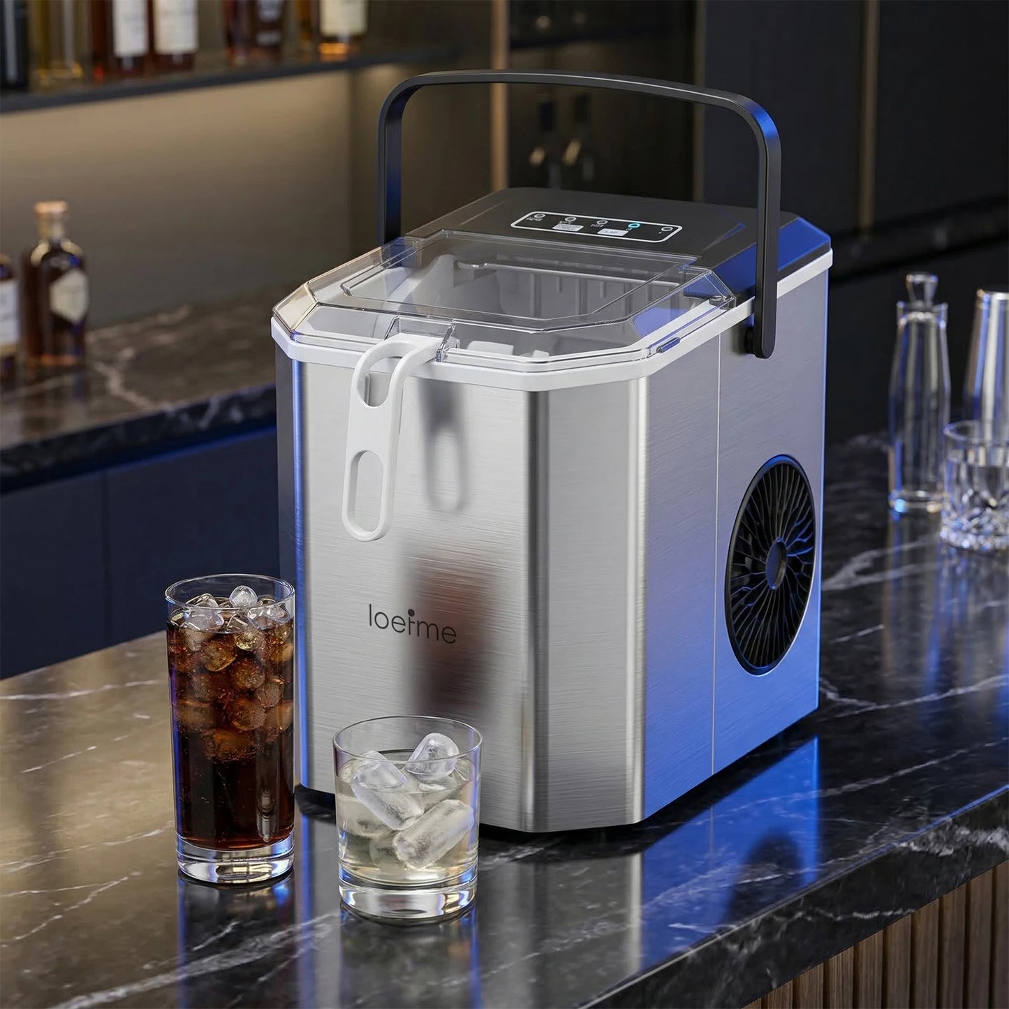 LOEFME 12kg/24h Electric Ice Maker Desktop Fully Automatic Bullet Ice Fast Ice Maker Machine Self-Cleaning Home Cafes Camping