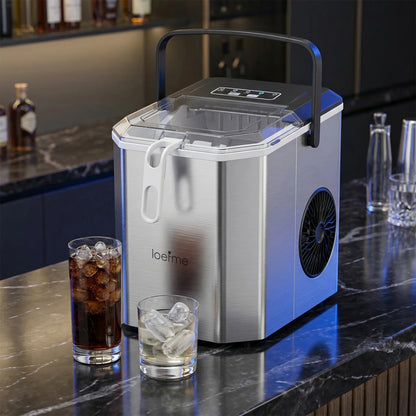 LOEFME 12kg/24h Electric Ice Maker Desktop Fully Automatic Bullet Ice Fast Ice Maker Machine Self-Cleaning Home Cafes Camping