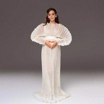 Fashion Organza Pleated Maternity Dress for PhotoShoot Pregnancy White Dress Plus Size Photography and Maternity Dresses YEWEN