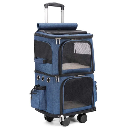 Double Backpack Foldeable Lightweight Pet Stroller For Two Dogs And Cats Outdoor Travel With 4 Wheels