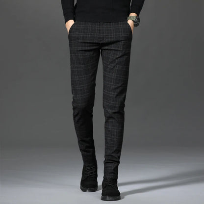 2026 Black Pants Men Plaid Trousers, Spring / Autumn New Fashion Slim Pants Men Gray Stripe Slacks 28-38 Pantalones Hombre