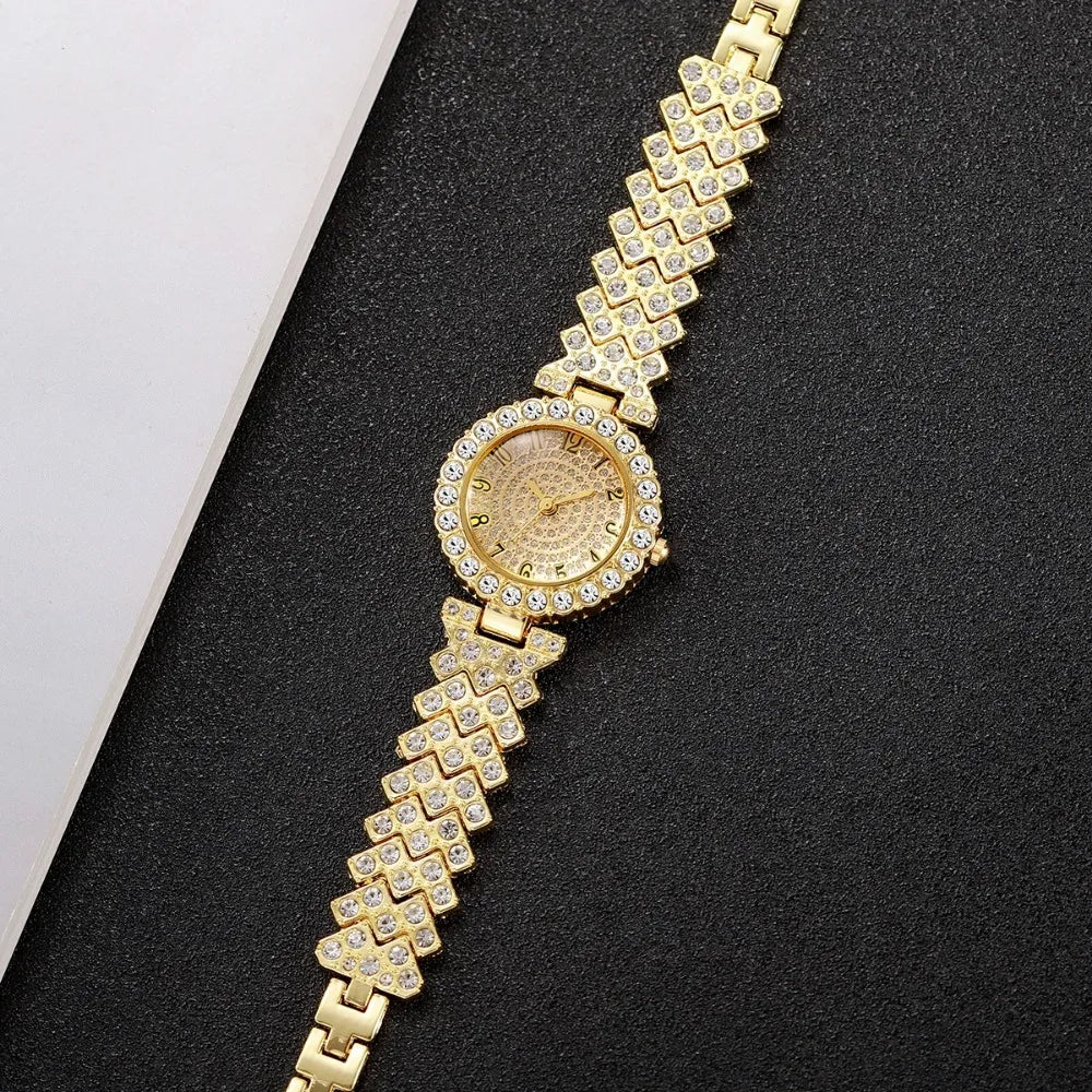5PCS Luxury Rhinestone Women's Quartz Watch Rhinestone  Jewelry Set Elegant Ladies Bracelet Strap Wristwatches（Without Box）