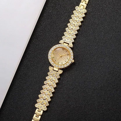 5PCS Luxury Rhinestone Women's Quartz Watch Rhinestone  Jewelry Set Elegant Ladies Bracelet Strap Wristwatches（Without Box）
