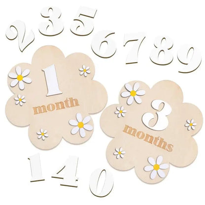 HUA HUA Wooden Baby Monthly Milestone Cards Flowers Double Sides Number Month Girls Boys Newborn Photography Props Accessories