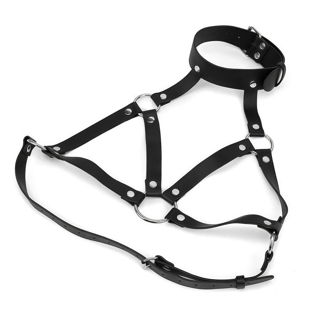 Leather Cat Mask & Body Harness Set Women Erotic Bondage BDSM Fetish Lingerie Gothic Masquerade Cosplay Accessories