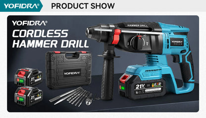 YOFIDRA 26mm Brushless Electric Rotary Hammer Cordless Multifunctional Impact Hammer Drill Power Tools For Makita 18-21V Battery Pin