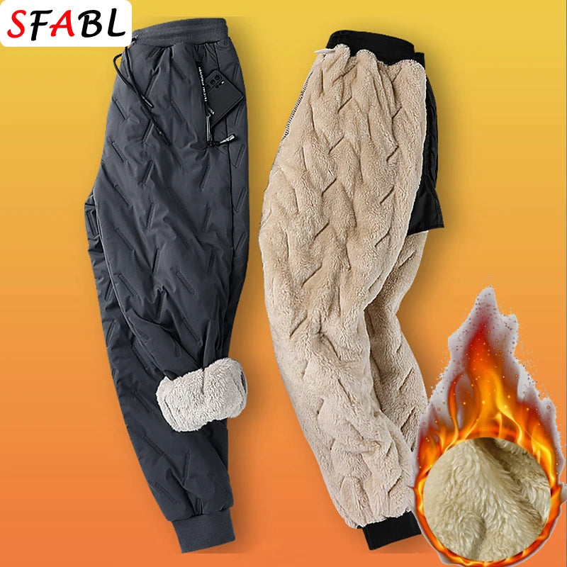New Fleece Warm Winter Men's Pants Casual Thicken Joggers Pants for Men Thermal Padded Trousers Black Sweatpants Men Waterproof