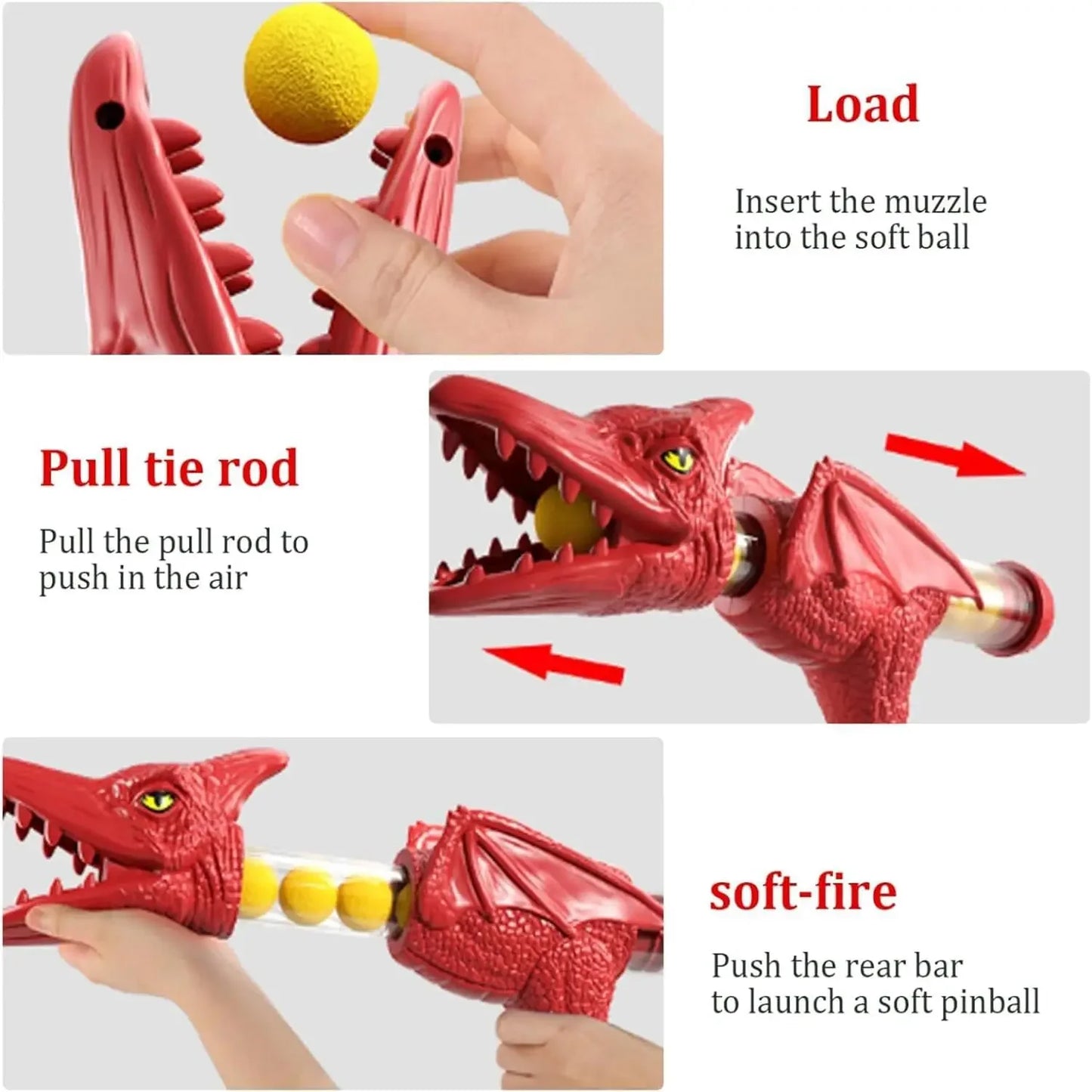 Kids Dinosaur Shooting Toy Gun 360 Degree Omni Rotatable Mist Spray Design Air Popper Soft EVA Ball Blaster Educational Parent-Child Battle Play Toy for Home Backyard Party