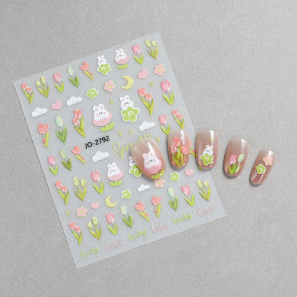 3d Nail Art Decals Spring Booming Violets Lavenders Purple Blue Pink Flowers Butterflys Stickers Decoration For Nail Tips Beauty