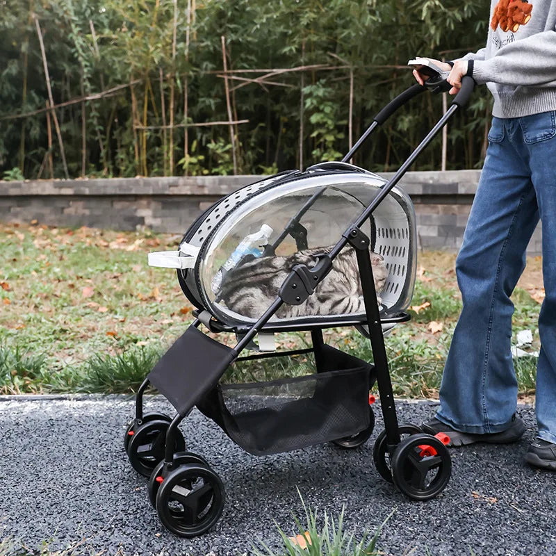 2026 New Pet Stroller 4-Wheel Foldable Jogger for Small Medium Dogs Cats, Lightweight Travel Carrier with Detachable Basket