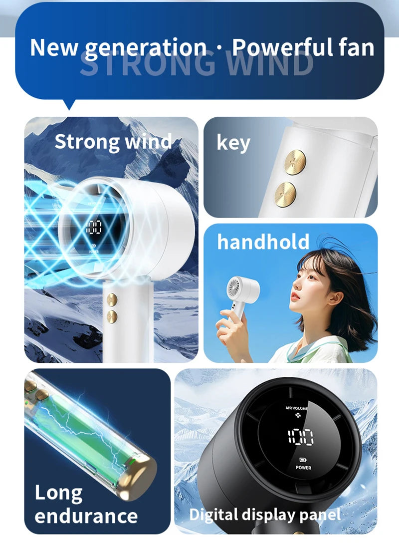100 Speed High-speed Handheld Fan Usb Rechargeable Mini Portable Charging Turbo Fan Desktop Small Fan Outdoors Travel