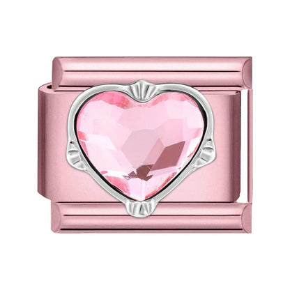2025 New Women Romantic Pink Cherry Heart Shiny CZ Italian Charm Links Fit 9mm Bracelet Stainless Steel DIY Making Jewelry Gifts