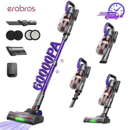 Erabros EV3 Cordless Vacuum Cleaner 500w 60Kpa Suction Power 60mins Cordless Vacuum Handheld Smart Home Dust Mug 3 Suction Model