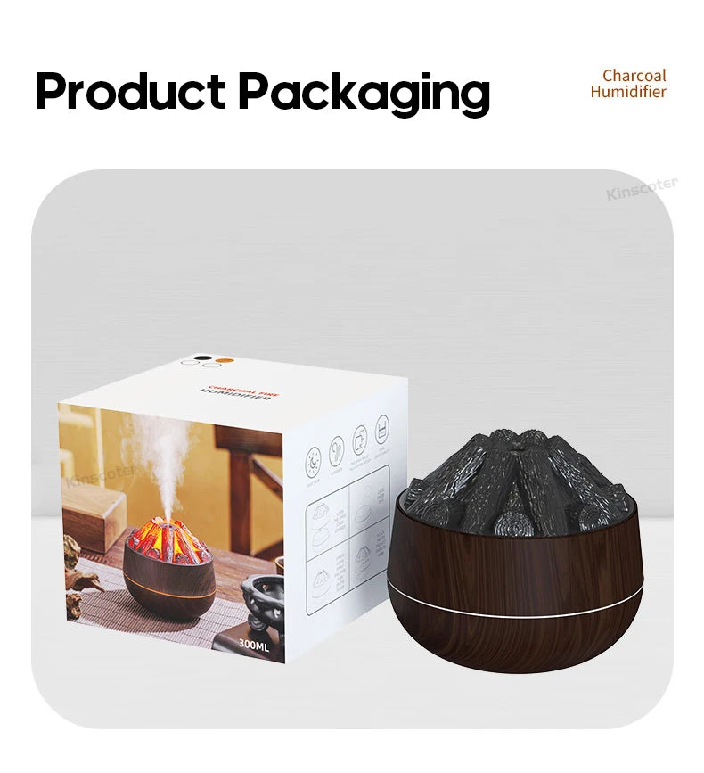 Simulated Campfire Air Humidifier Woodstove Fireplace Water Mist Diffuser Classic Woodgrain USB Ultra Sonic Mist Sprayer