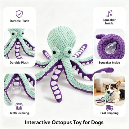 Squeaky Plush Octopus Chew Toy Durable Boredom Relief Teething Kicker for Pets