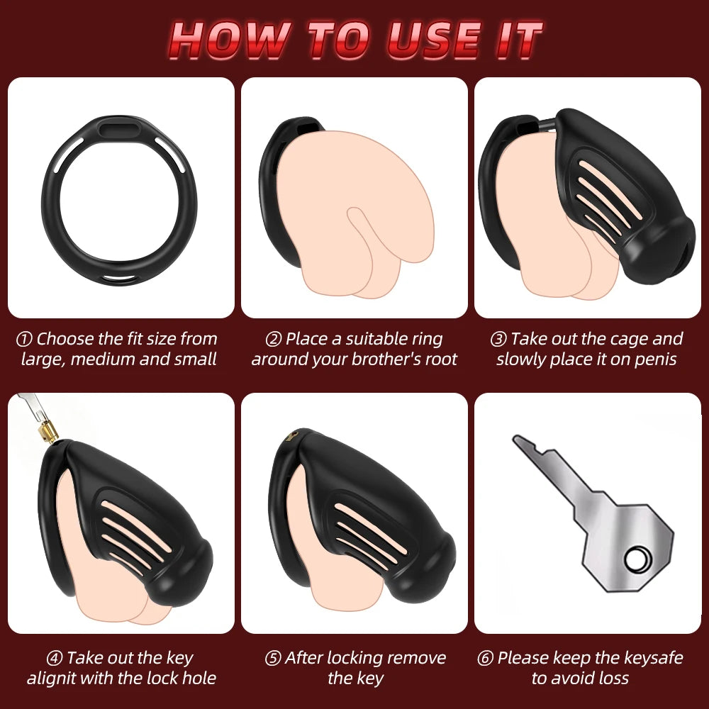 Sex Toys Male Chastity Cage with 4 Sizes Rings And Invisible Lock for Penis Bondage Cock Cage Chastity with Elastic Belt SM Toy